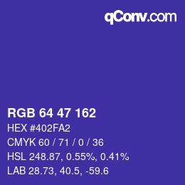 Color code: RGB 64 47 162 | qconv.com