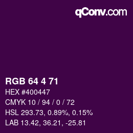 Color code: RGB 64 4 71 | qconv.com