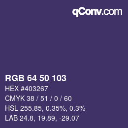 Color code: RGB 64 50 103 | qconv.com