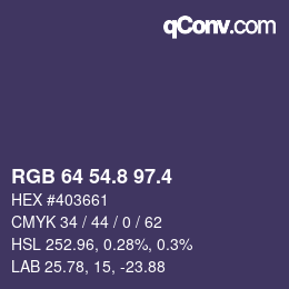 カラーコード: RGB 64 54.8 97.4 | qconv.com
