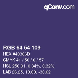 Color code: RGB 64 54 109 | qconv.com