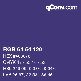 Color code: RGB 64 54 120 | qconv.com