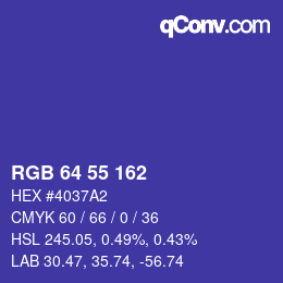 Color code: RGB 64 55 162 | qconv.com