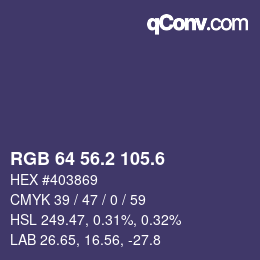 カラーコード: RGB 64 56.2 105.6 | qconv.com