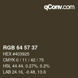 Color code: RGB 64 57 37 | qconv.com