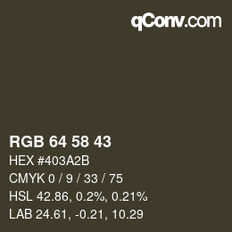 Código de color: RGB 64 58 43 | qconv.com