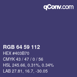 Color code: RGB 64 59 112 | qconv.com