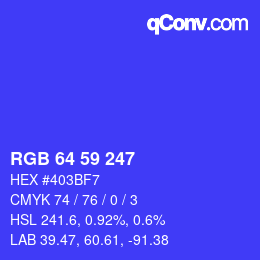 Farbcode: RGB 64 59 247 | qconv.com