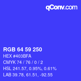 Color code: RGB 64 59 250 | qconv.com