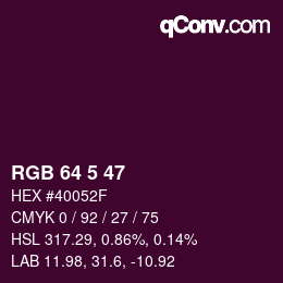 Color code: RGB 64 5 47 | qconv.com