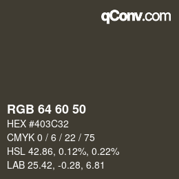 カラーコード: RGB 64 60 50 | qconv.com