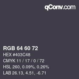 颜色代码: RGB 64 60 72 | qconv.com