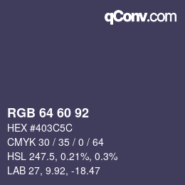 カラーコード: RGB 64 60 92 | qconv.com