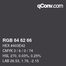 Color code: RGB 64 62 66 | qconv.com