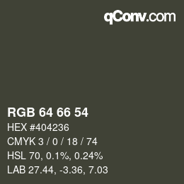 Color code: RGB 64 66 54 | qconv.com