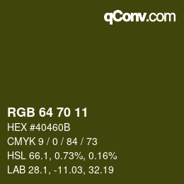 Color code: RGB 64 70 11 | qconv.com