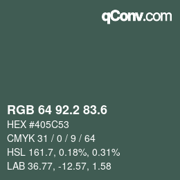 カラーコード: RGB 64 92.2 83.6 | qconv.com