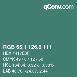 Color code: RGB 65.1 126.8 111 | qconv.com