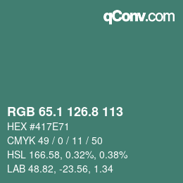 カラーコード: RGB 65.1 126.8 113 | qconv.com