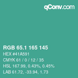 カラーコード: RGB 65.1 165 145 | qconv.com