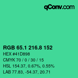 カラーコード: RGB 65.1 216.8 152 | qconv.com