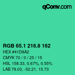 カラーコード: RGB 65.1 216.8 162 | qconv.com