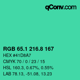 カラーコード: RGB 65.1 216.8 167 | qconv.com