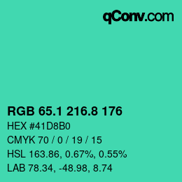 カラーコード: RGB 65.1 216.8 176 | qconv.com