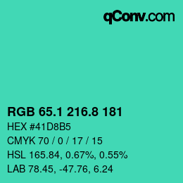 カラーコード: RGB 65.1 216.8 181 | qconv.com