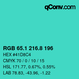 カラーコード: RGB 65.1 216.8 196 | qconv.com