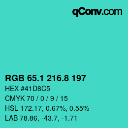 カラーコード: RGB 65.1 216.8 197 | qconv.com