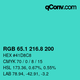 カラーコード: RGB 65.1 216.8 200 | qconv.com