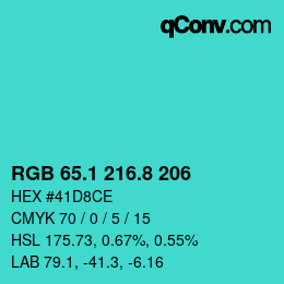 カラーコード: RGB 65.1 216.8 206 | qconv.com