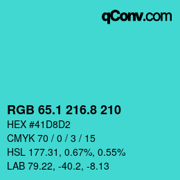 カラーコード: RGB 65.1 216.8 210 | qconv.com