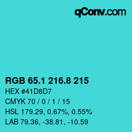 カラーコード: RGB 65.1 216.8 215 | qconv.com