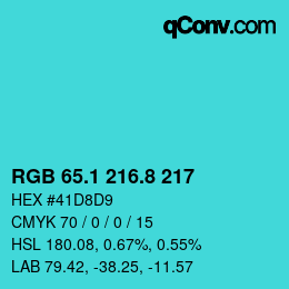 Color code: RGB 65.1 216.8 217 | qconv.com