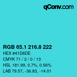 カラーコード: RGB 65.1 216.8 222 | qconv.com
