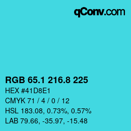 カラーコード: RGB 65.1 216.8 225 | qconv.com