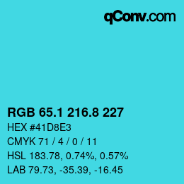 カラーコード: RGB 65.1 216.8 227 | qconv.com