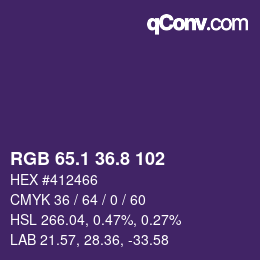 カラーコード: RGB 65.1 36.8 102 | qconv.com