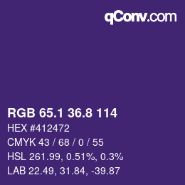 カラーコード: RGB 65.1 36.8 114 | qconv.com