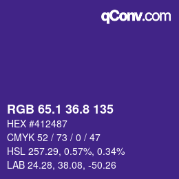 カラーコード: RGB 65.1 36.8 135 | qconv.com