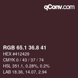 Color code: RGB 65.1 36.8 41 | qconv.com