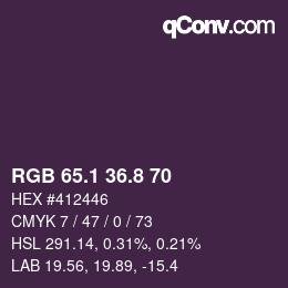 Color code: RGB 65.1 36.8 70 | qconv.com