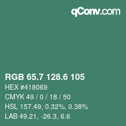 カラーコード: RGB 65.7 128.6 105 | qconv.com