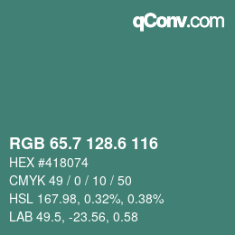 カラーコード: RGB 65.7 128.6 116 | qconv.com