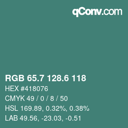 カラーコード: RGB 65.7 128.6 118 | qconv.com