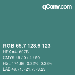 カラーコード: RGB 65.7 128.6 123 | qconv.com