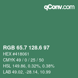 カラーコード: RGB 65.7 128.6 97 | qconv.com