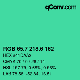 カラーコード: RGB 65.7 218.6 162 | qconv.com